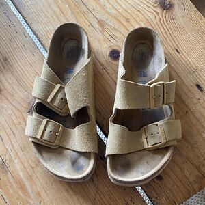 Birkenstock Double Buckle Suede Sandals in Tan